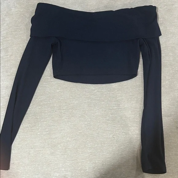 Navy blue Off-Shoulder Long Sleeve Top - Picture 4 of 4